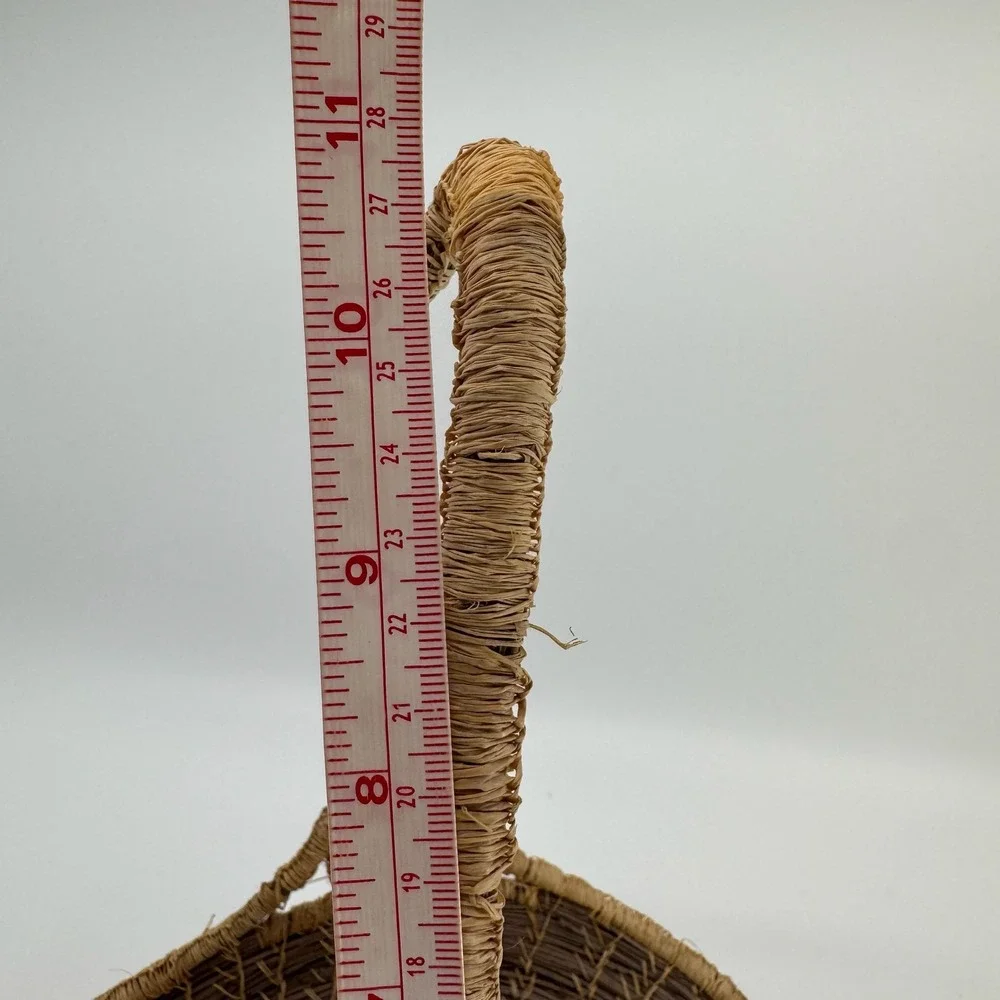 Vtg Handmade Pine Needle Gathering Basket Wrapped Handle Southern Folk Art Decor